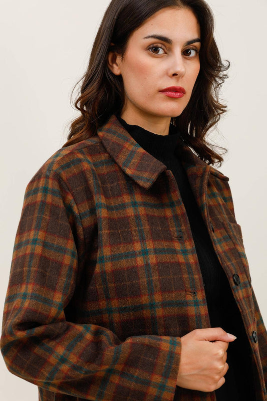 Kurzjacke für Damen, braun kariert im Hemdenstil - 5885: 6 Pieces: 3S 2M 1L / Marron
