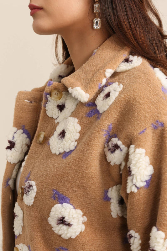 Jacke mit erhabenem Blumenmuster, Hemdkragen - 31833: Beige / 6 Stück: 3S 2M 1L