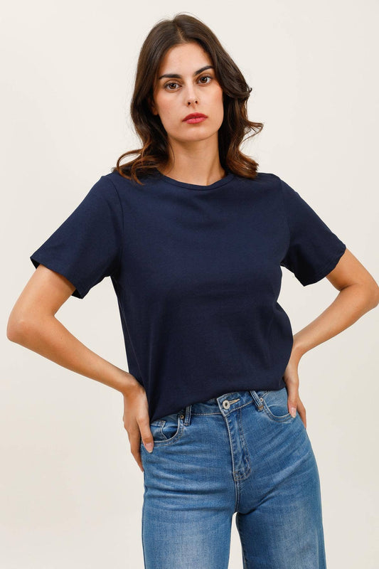 Damen-Basic-T-Shirt Kurzarm Rundhalsausschnitt - 31891: 6 Pieces: 2S 2M 2L / Marineblau