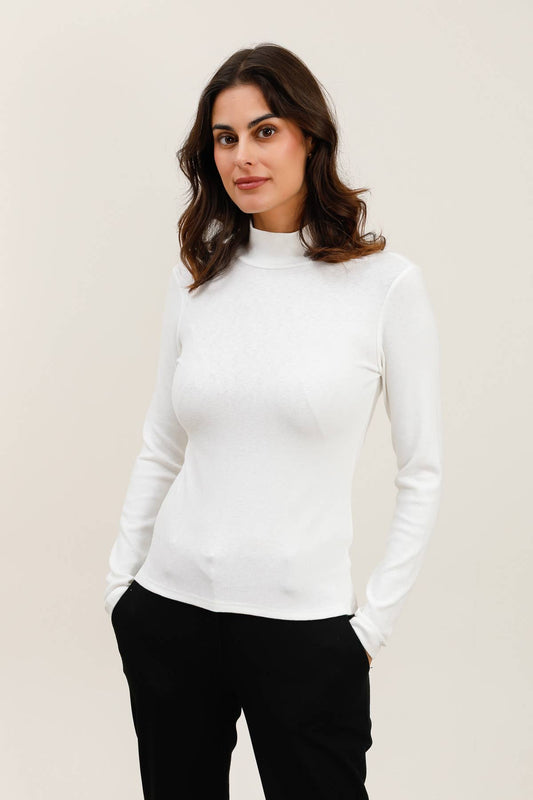 Damen-T-Shirt mit Rollkragen, lange Ärmel - 32100: Weiß / 6 Stück: 3S 2M 1L
