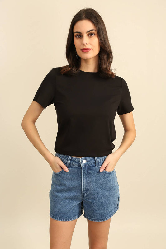 Basic-T-Shirt, Rundhalsausschnitt, kurzarm - 32130: Schwarz / 6 Stück: 3S 2M 1L