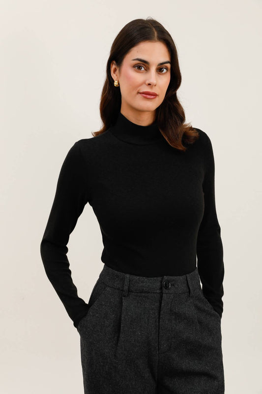 Damen-T-Shirt mit Rollkragen, lange Ärmel - 32100: Schwarz / 6 Stück: 3S 2M 1L
